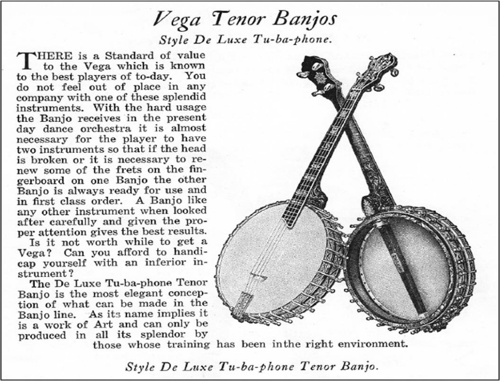 Part of the Style De Luxe Tubaphone description in the ’1923′ Vega catalogue which was distributed anywhere between 1918 and 1924 according to knowledgeable sources. Double Drool…